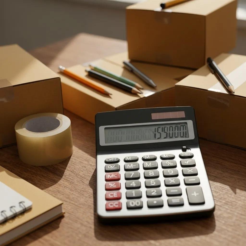 Calculator and moving cost estimates on a table