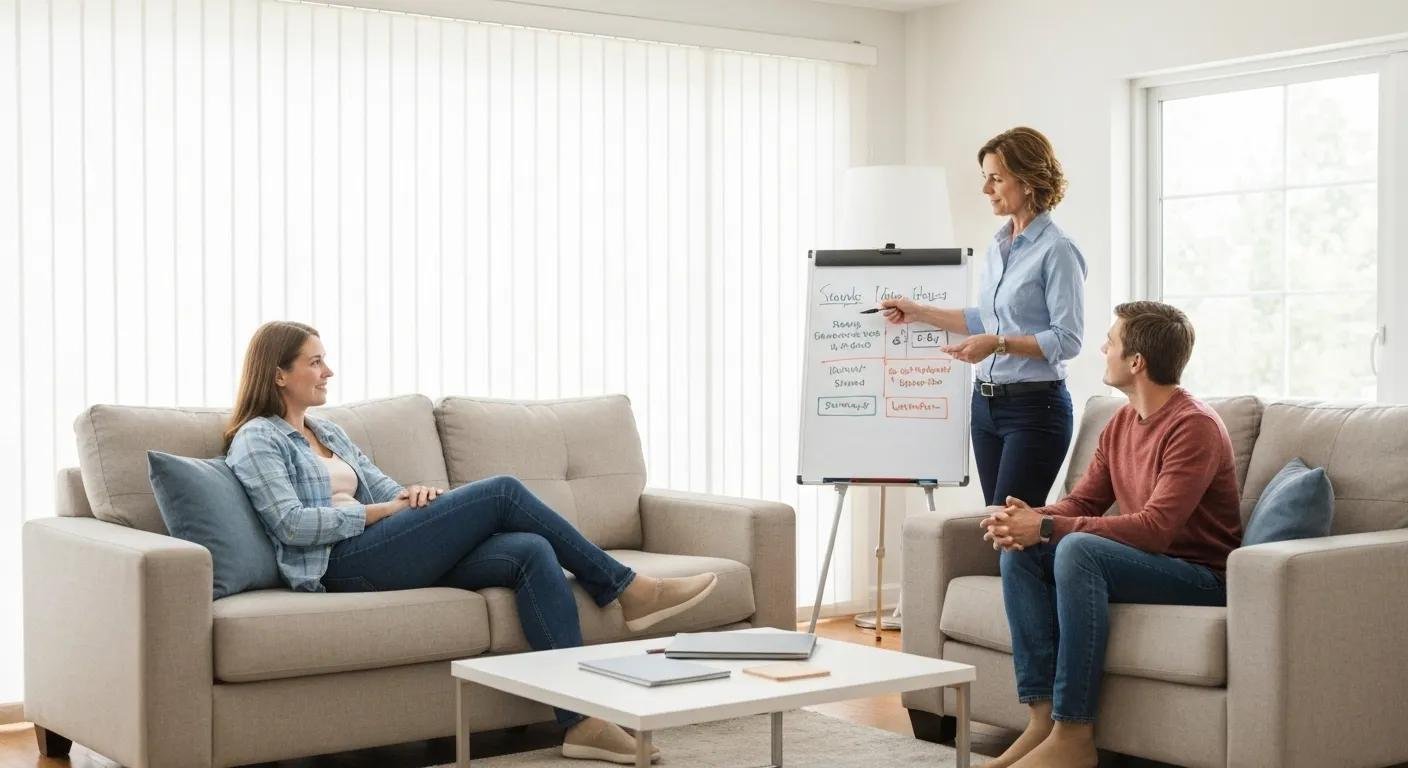 Moving company representative explaining transparent pricing to a client