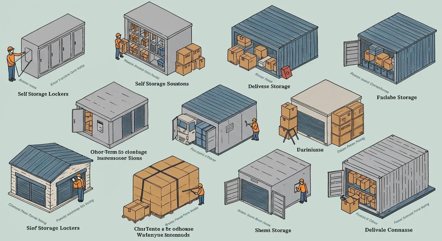 Various types of storage solutions provided by movers, including short-term, long-term, and portable storage options