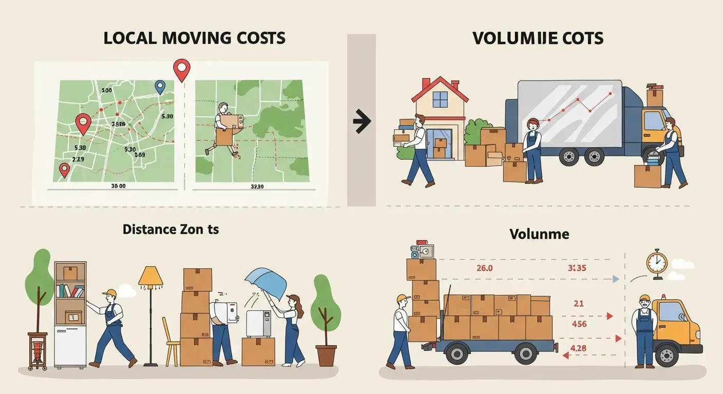 Illustration of factors affecting local moving costs, including distance and volume
