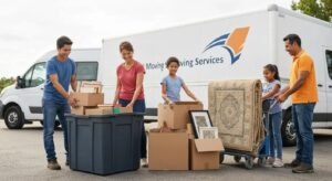 Family packing for a move, showcasing the types of moving services available