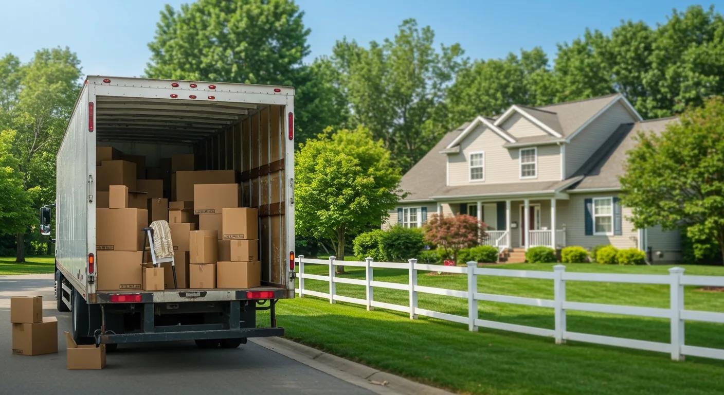 Moving truck loaded with boxes outside a suburban home, representing average moving costs