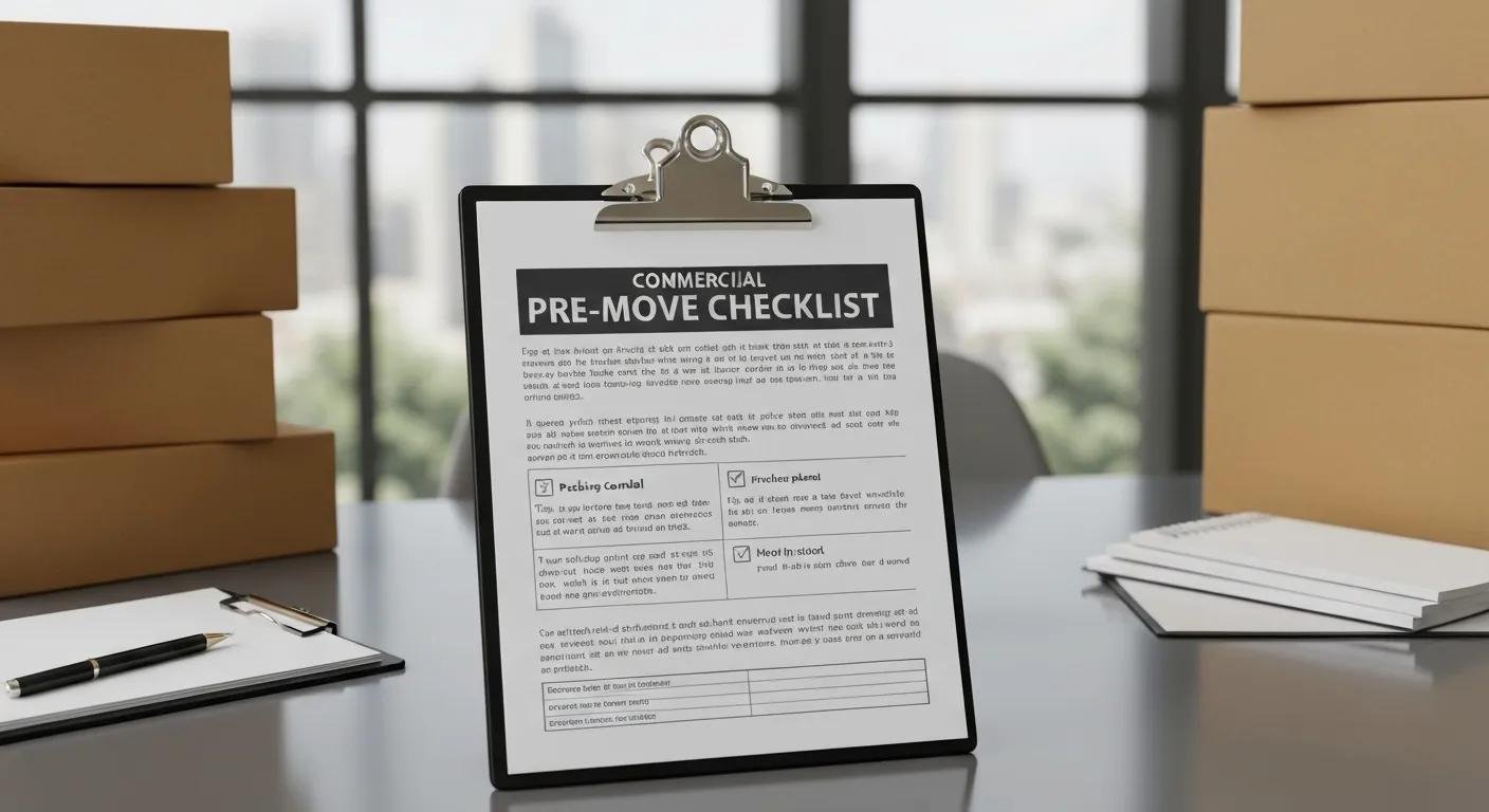 Commercial moving checklist on a clipboard, highlighting essential pre-move planning steps