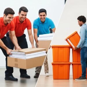 Comparison of full-service and self-service moving options showcasing professional movers and DIY packing