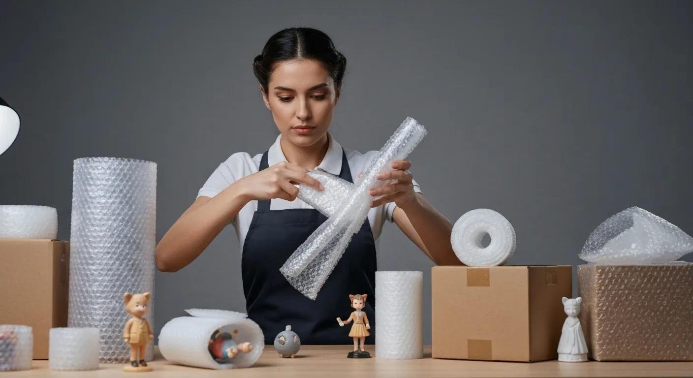 Professional packer wrapping fragile items with care, highlighting the use of quality packing materials