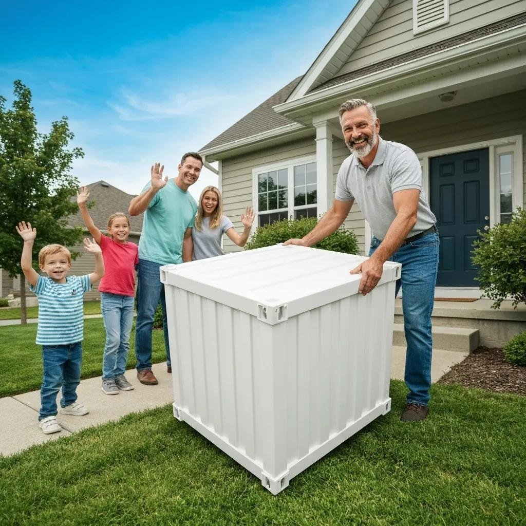 Delivery of a moving container to a home, illustrating the convenience of self-packing