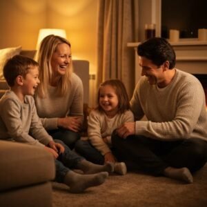 Family packing for a move in a cozy living room, highlighting affordable moving company rates