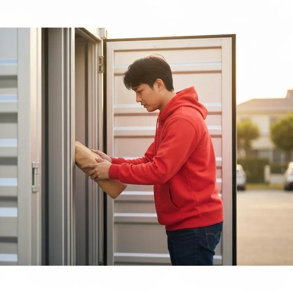 Individual loading a moving container, illustrating self-service moving solutions