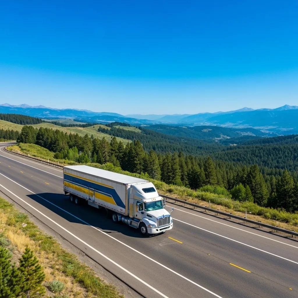 Long-distance moving truck on a highway, representing the journey of relocation