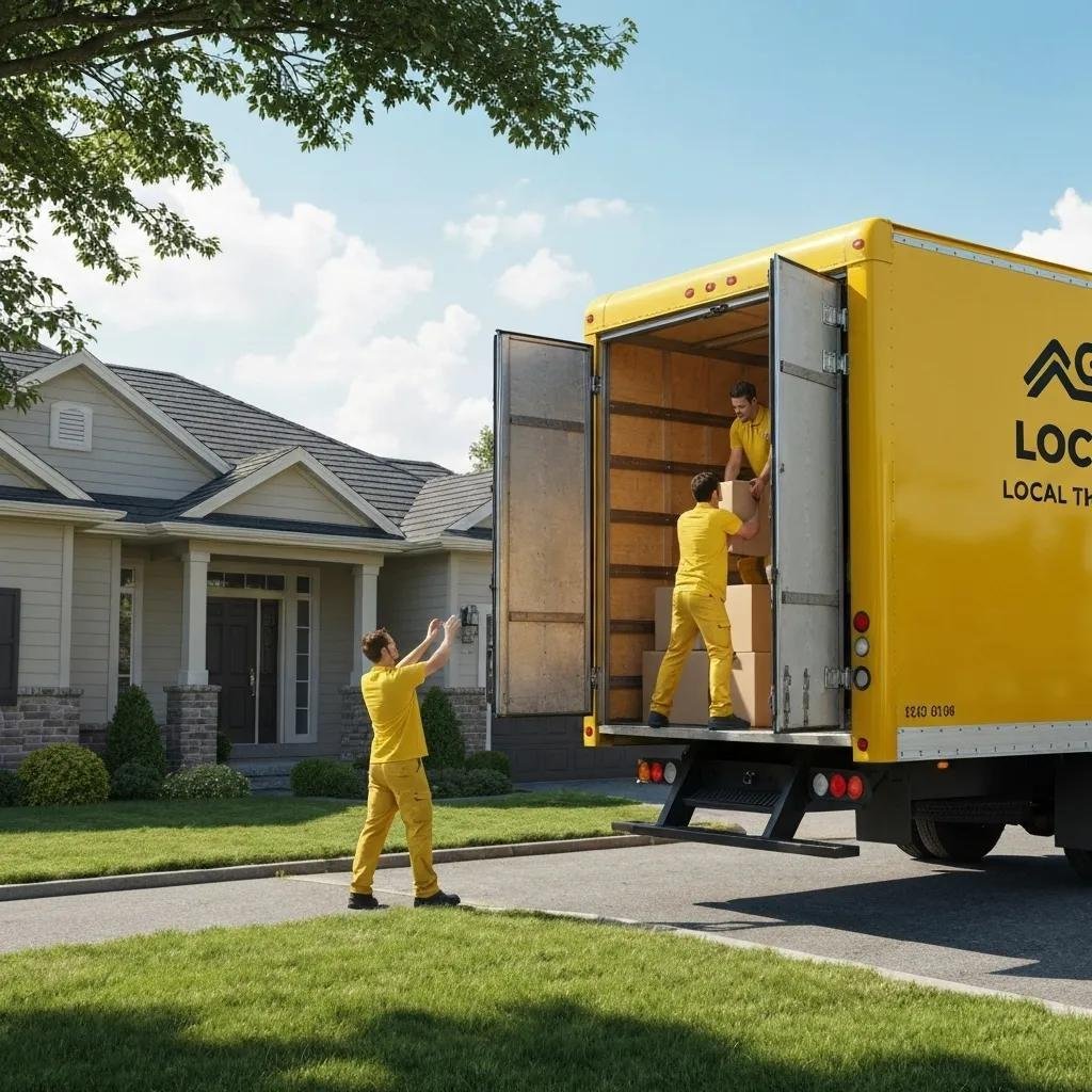 Movers loading a truck for a local move, emphasizing teamwork and logistics