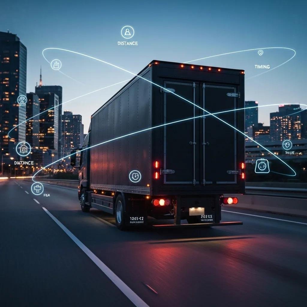 Moving truck with icons representing cost factors, emphasizing the elements influencing moving expenses