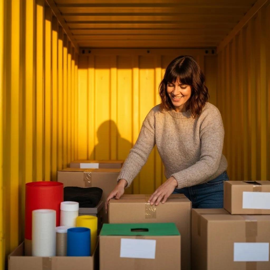 Person packing belongings into a rented container, highlighting the benefits of self-service moving