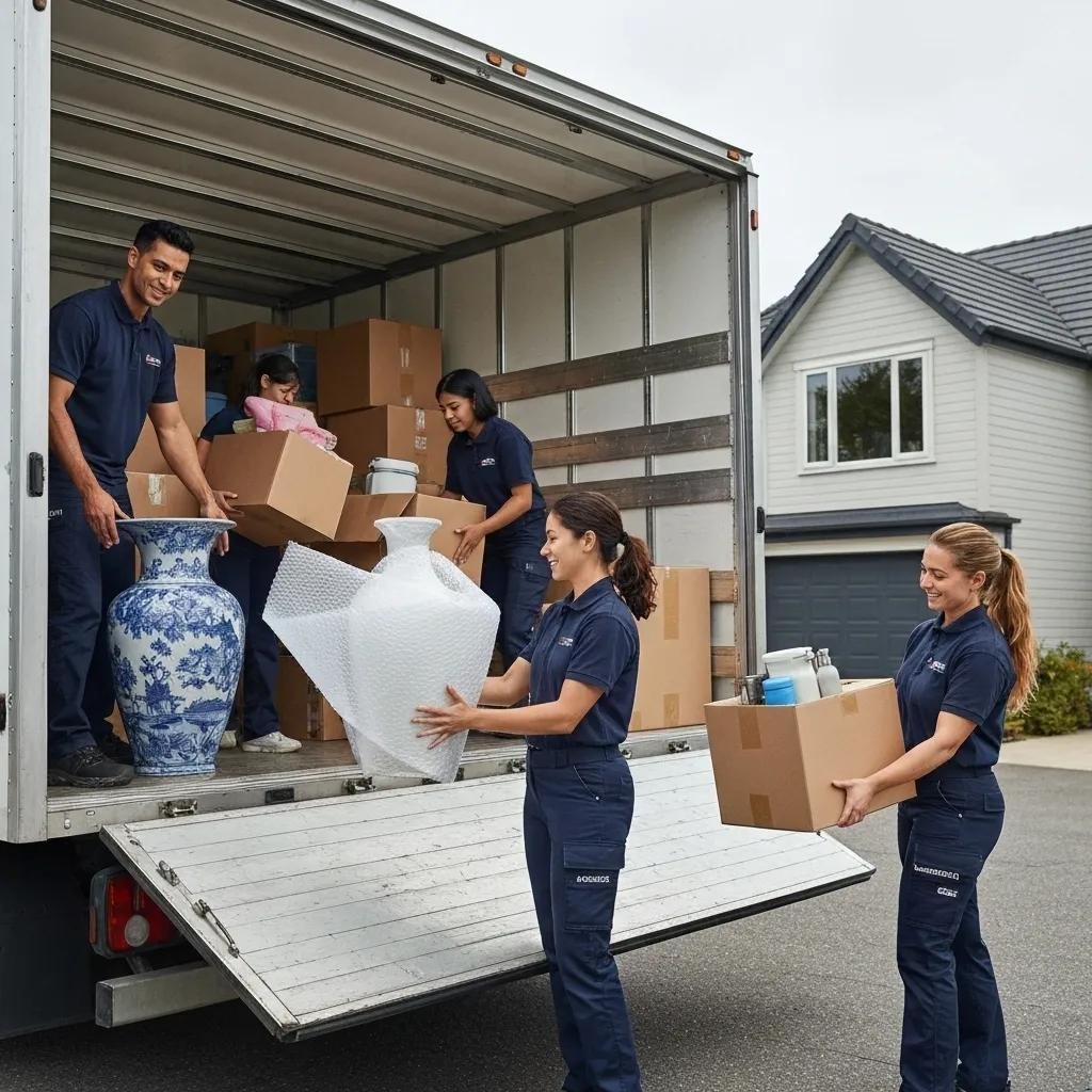 Professional movers packing a truck, highlighting full-service moving options
