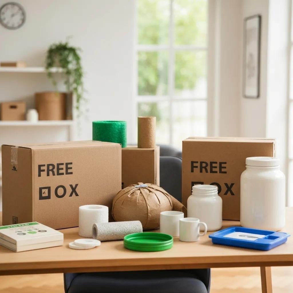 Variety of budget-friendly packing supplies, showcasing creativity and resourcefulness