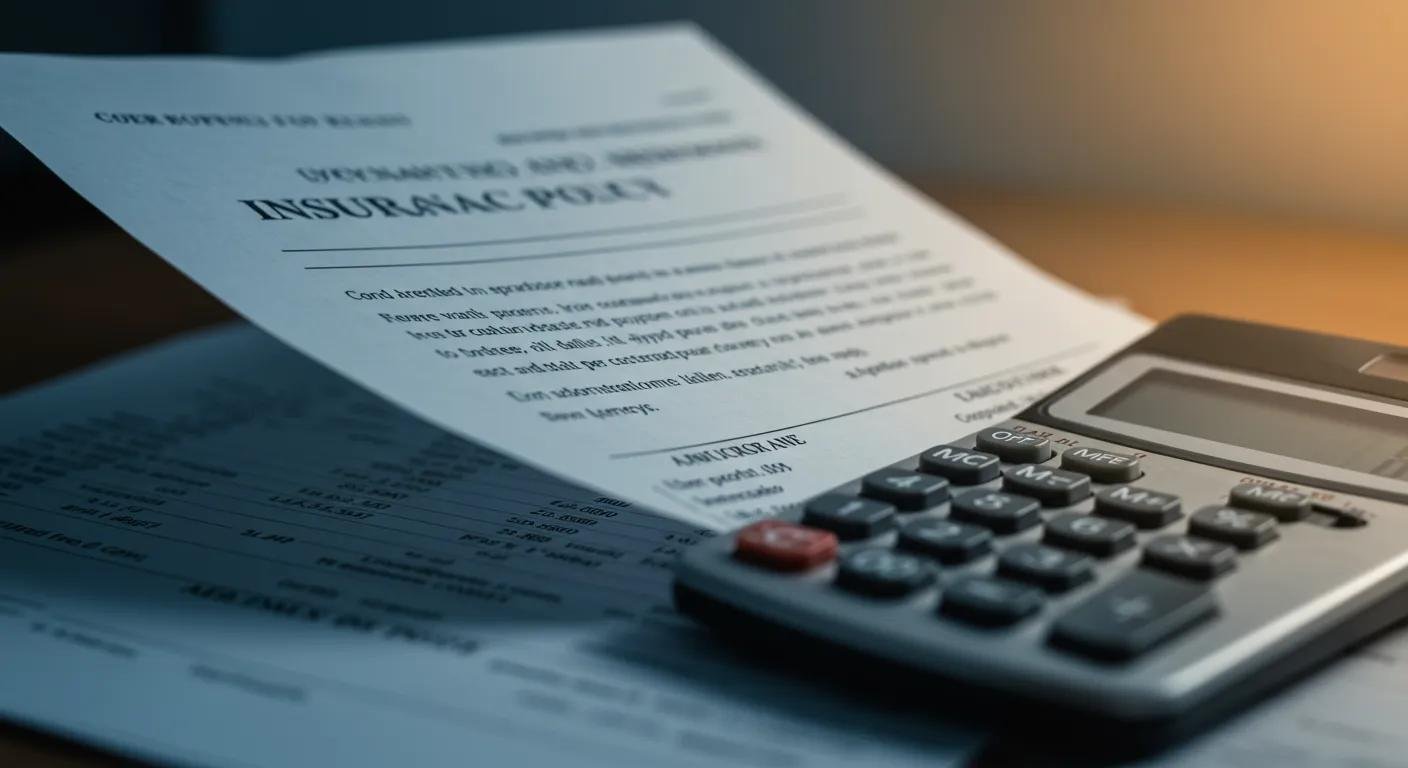 Close-up of a moving insurance policy document and calculator