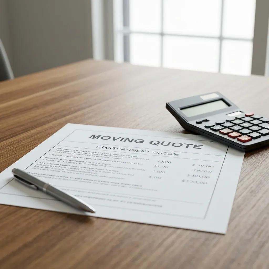 Itemized moving estimate on a table with a calculator and pen