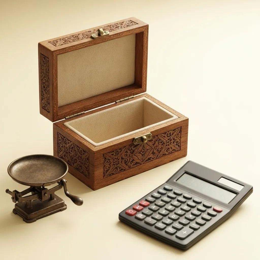 Close-up of a moving box labeled 'Valuation Coverage' with a scale and calculator, illustrating the concept of moving insurance