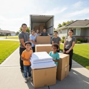 Family packing for a move with a reliable moving company representative