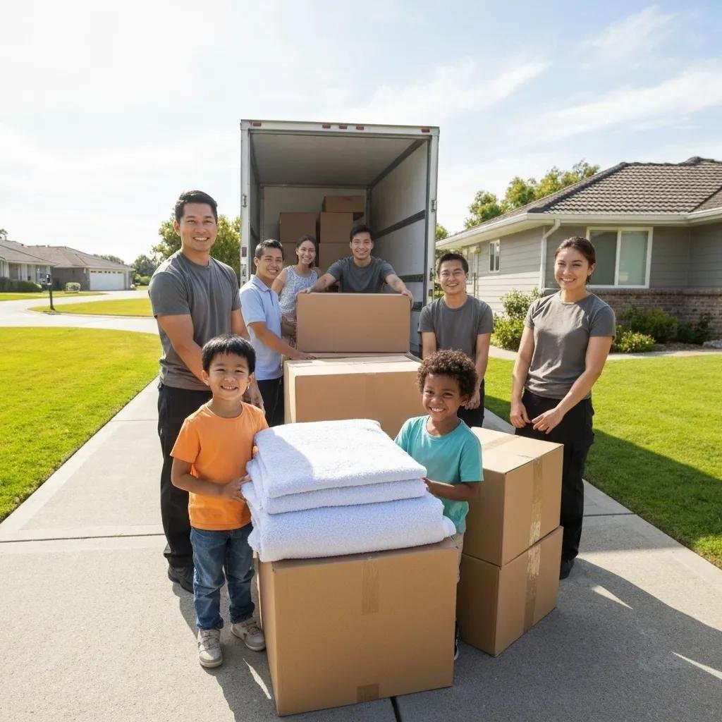Family packing for a move with a reliable moving company representative