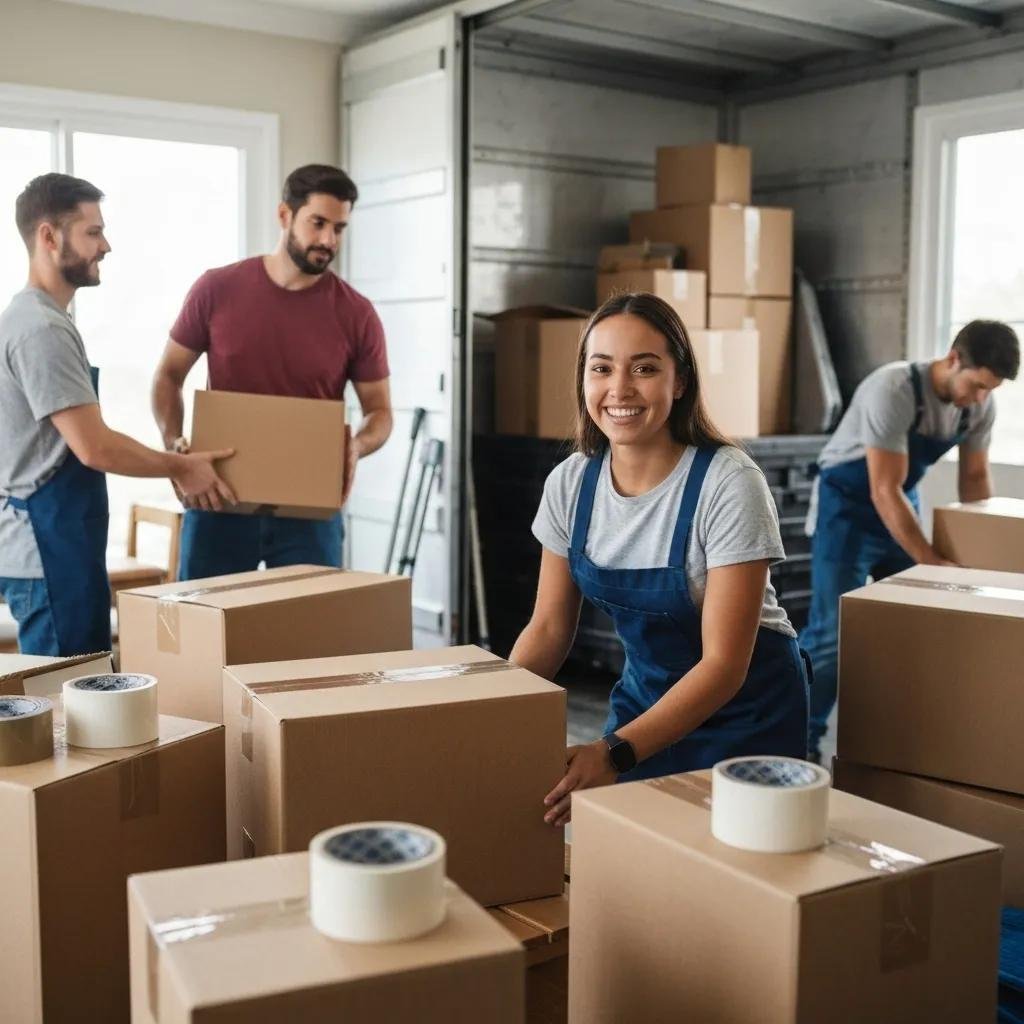 Movers packing a truck with household items, showcasing the local moving process and pricing structure
