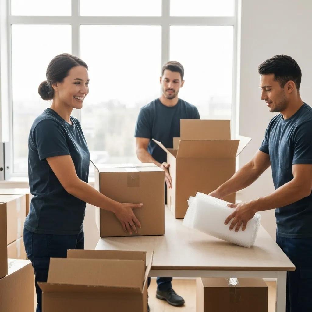 Professional packing team efficiently packing a home with care and organization