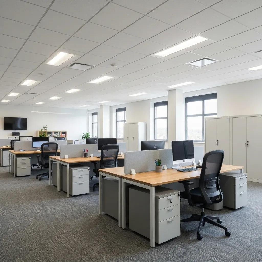 Spacious office filled with furniture and equipment, showcasing the impact of office size on moving costs