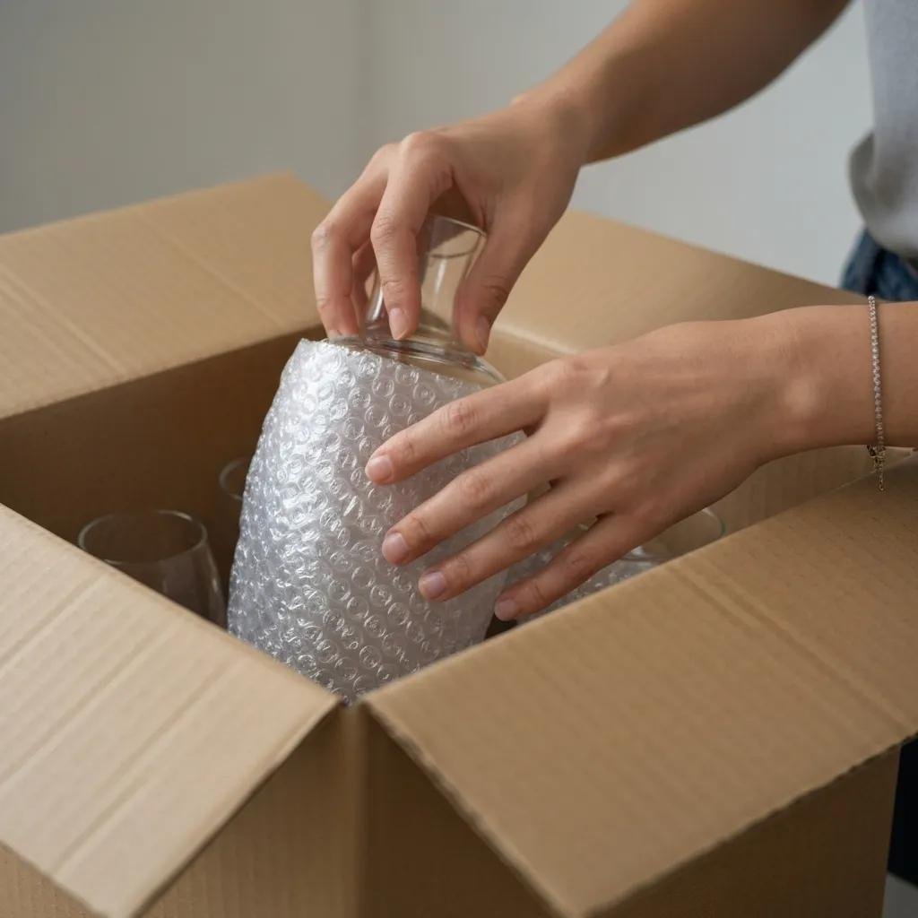 Careful packing of fragile items for a long distance move