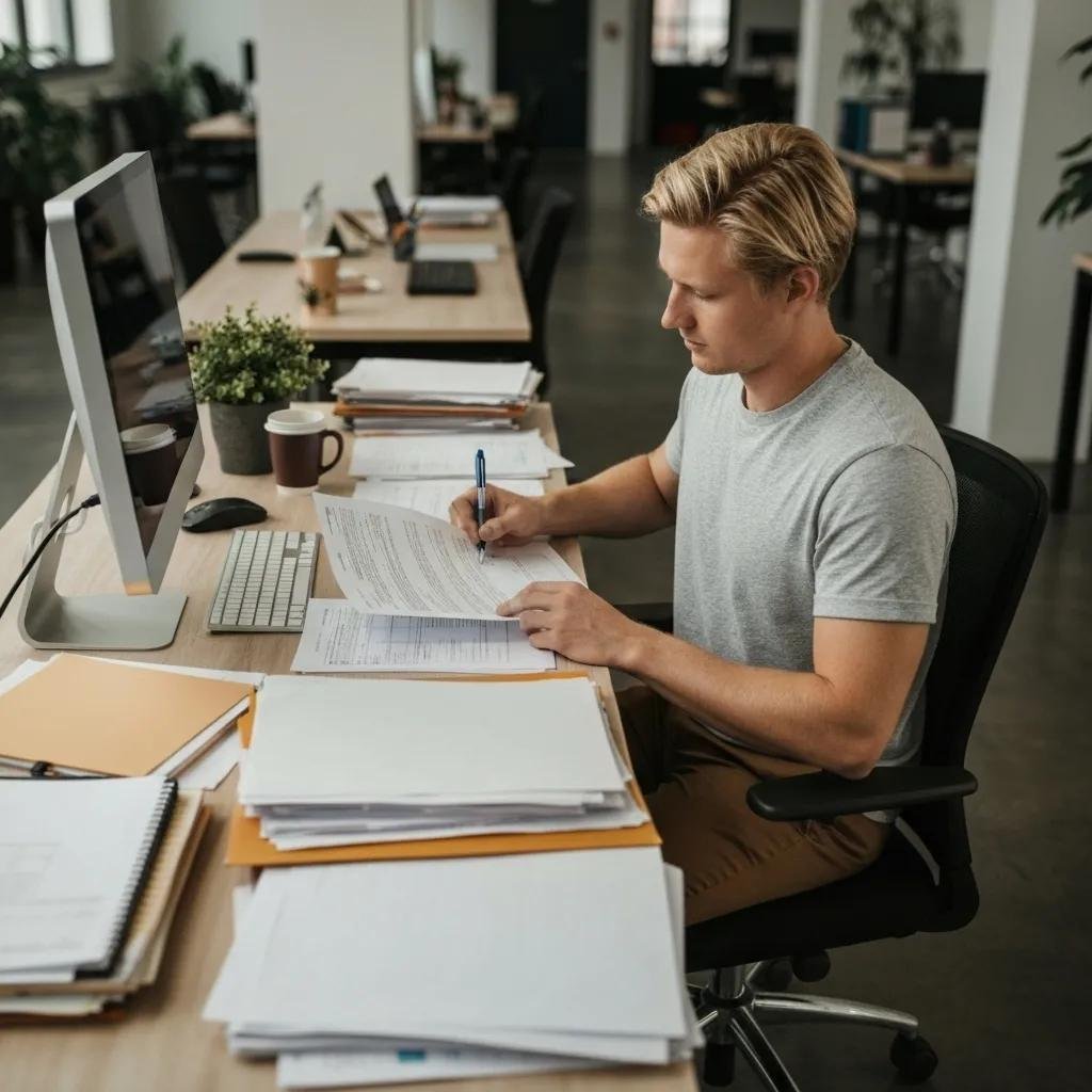 Person reviewing moving contracts, highlighting consumer rights and protections in long distance moves