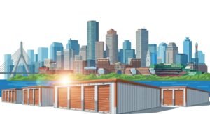 Storage facility in Boston with units and a moving truck
