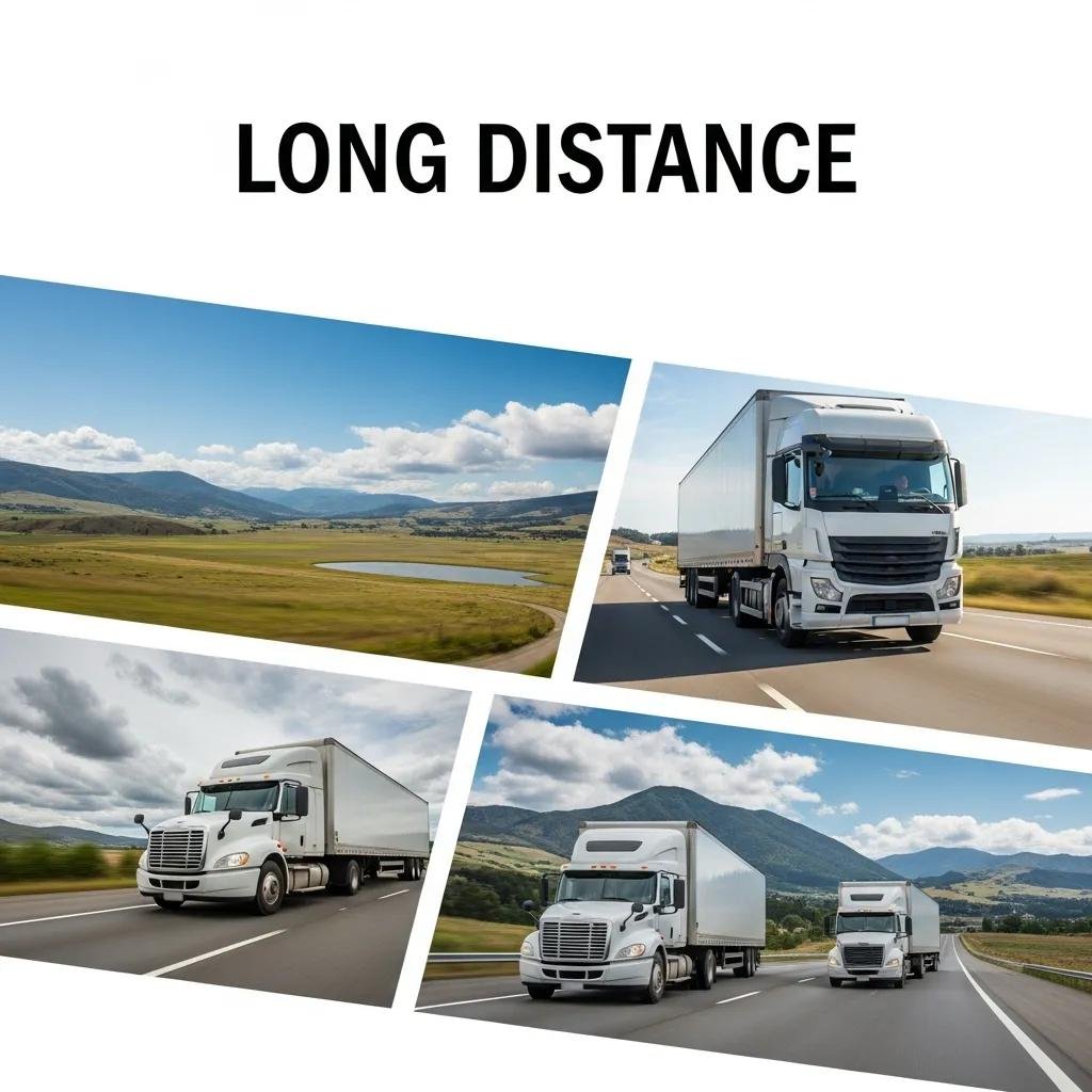 Long-distance moving truck on a highway, representing comprehensive moving services