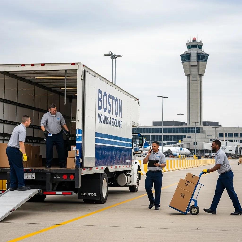 Moving truck near Boston Logan Airport, illustrating airport area moving expertise